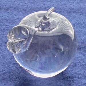 Vintage Crystal Apple Paperweight 3" Clear Glass Solid Sculpture Handmade Taiwan